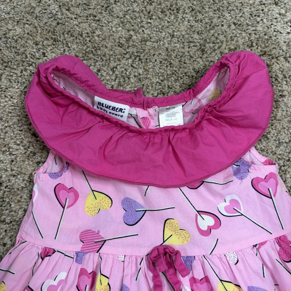 Blueberi Boulevard Girls Pink Candy Heart Ruffle 4T Party Dress Valentine Cotton - Picture 2 of 7